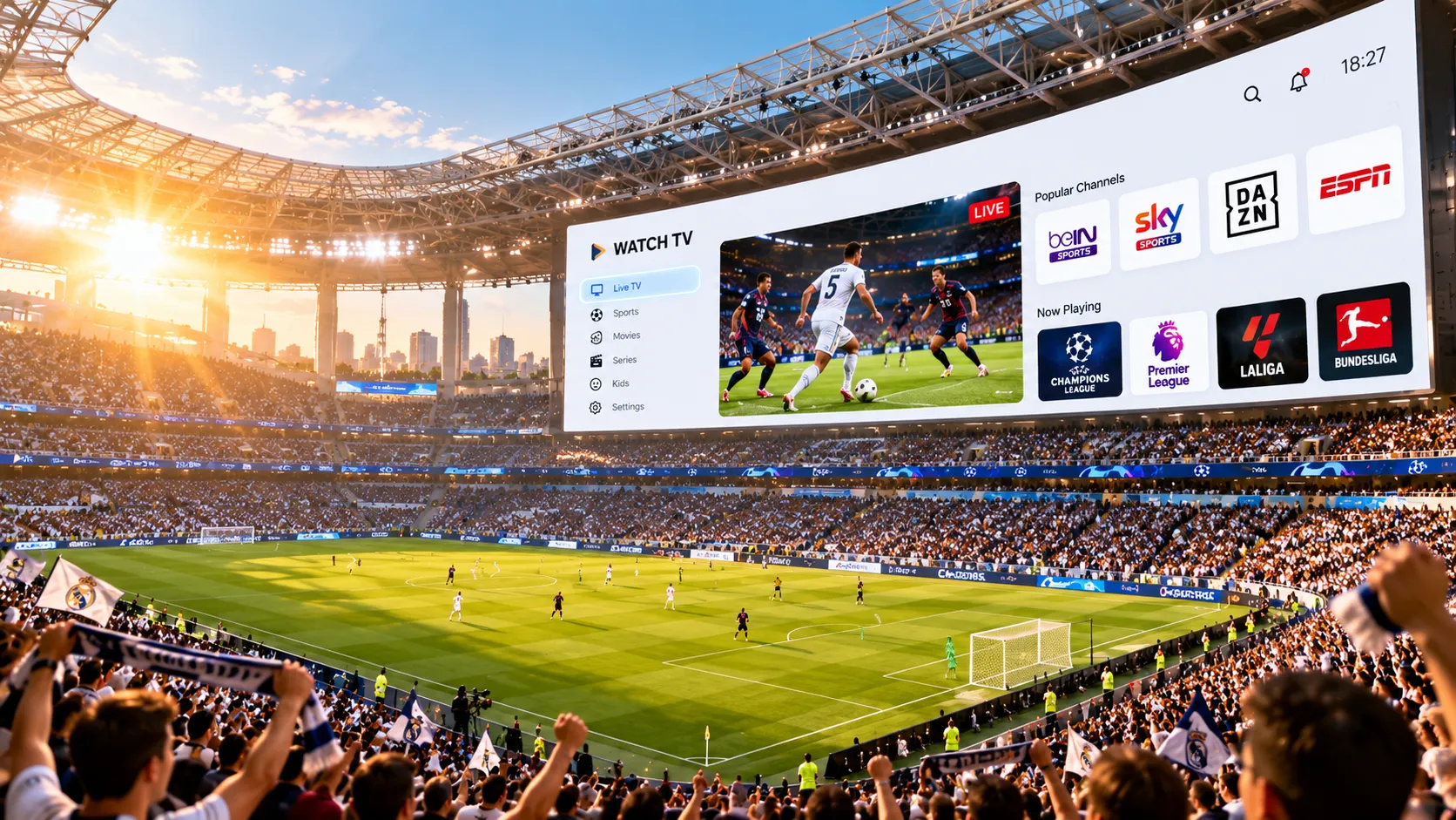IPTV-App auf einem Samsung Smart TV mit Senderliste und EPG